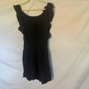 Free People Black Smocked Waist Flutter Sleeve Mini Dress Size L